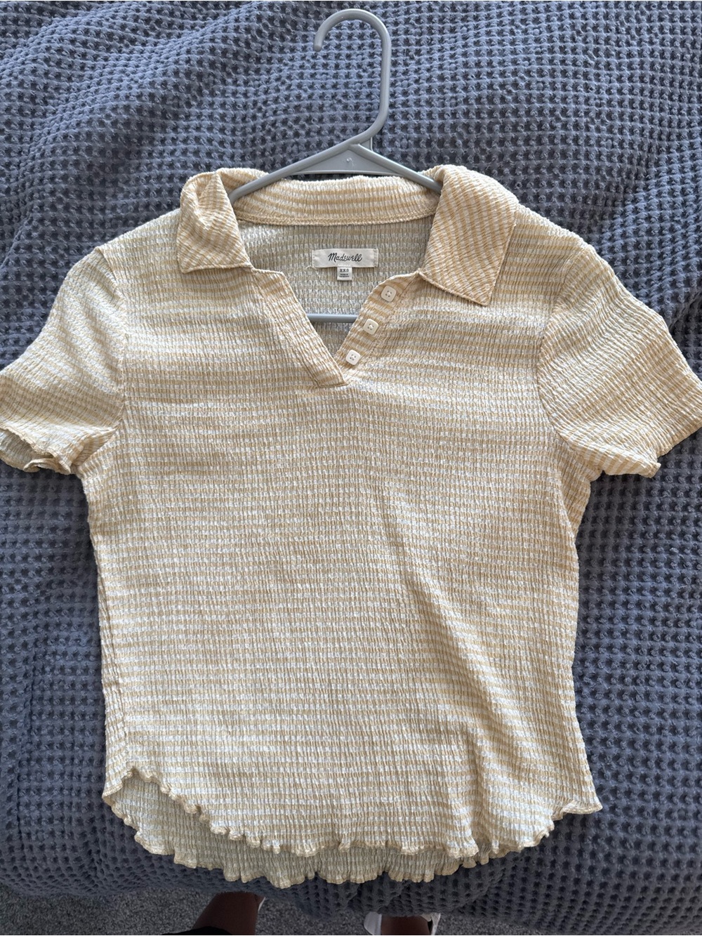 Madewell Beige Textured Polo Short Sleeve Tee